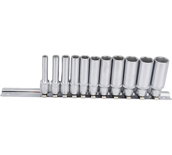 Изображение товара Набор головок 1/4", длинные 6 гранные, 4-14 мм, на планке,11 шт. FORCE 21115