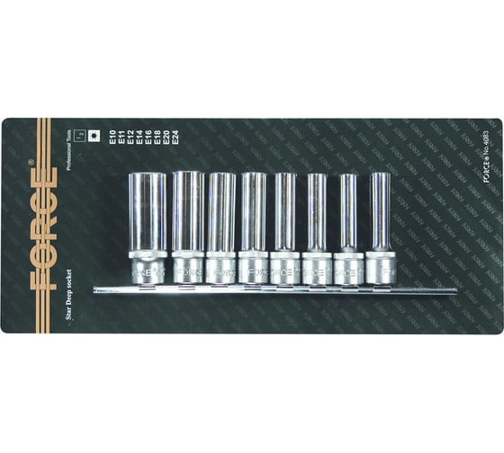 Изображение товара Набор головок 1/2", 77 мм, Е10-Е24, 8 шт. FORCE 4083