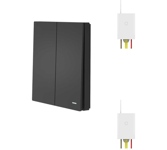 Изображение товара Беспроводной выключатель GRITT Evolution 2 клавиши антрацит комплект: 1 выключатель, 2 радиореле 500Вт 14137