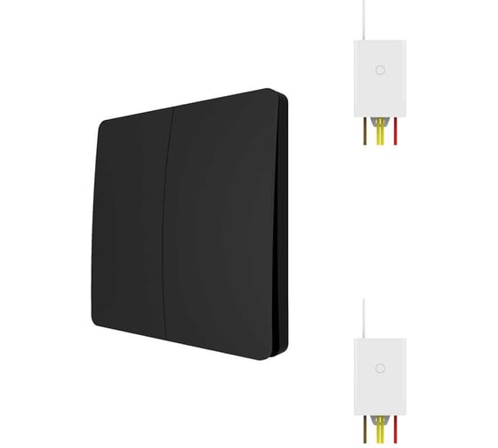 Изображение товара Беспроводной выключатель GRITT Space 2 клавиши черный комплект: 1 выключатель, 2 радиореле 500Вт 13143