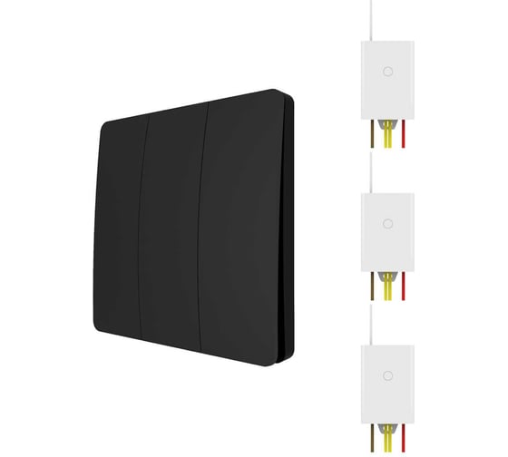 Изображение товара Беспроводной выключатель GRITT Space 3 клавиши черный комплект: 1 выключатель, 3 радиореле 500Вт 13144