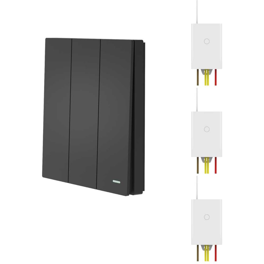 Изображение товара Беспроводной выключатель GRITT Evolution 3 клавиши антрацит с радиореле 500Вт