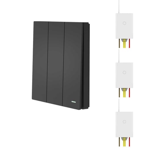 Изображение товара Беспроводной выключатель GRITT Evolution 3 клавиши антрацит комплект: 1 выключатель, 3 радиореле 500Вт 14138