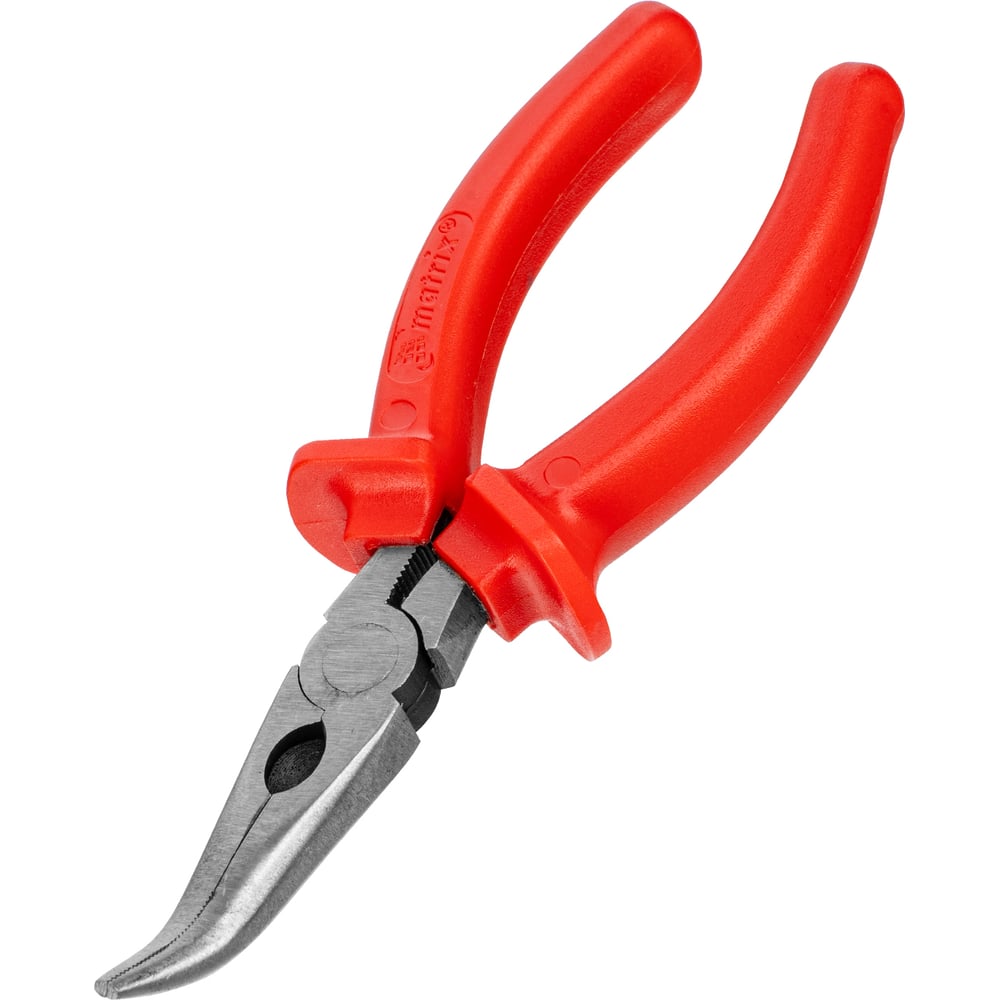 Изображение товара Длинногубцы 160 мм, изогнутые шлифованные, пластмассовые рукоятки MATRIX Econom 17494