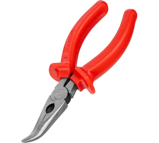 Изображение товара Длинногубцы 160 мм, изогнутые шлифованные, пластмассовые рукоятки MATRIX Econom 17494