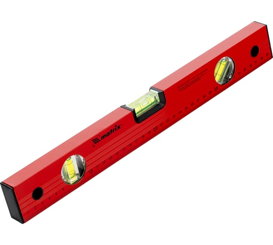 Изображение товара Алюминиевый уровень 400 мм, 3 глазка, красный, линейка MATRIX 33220