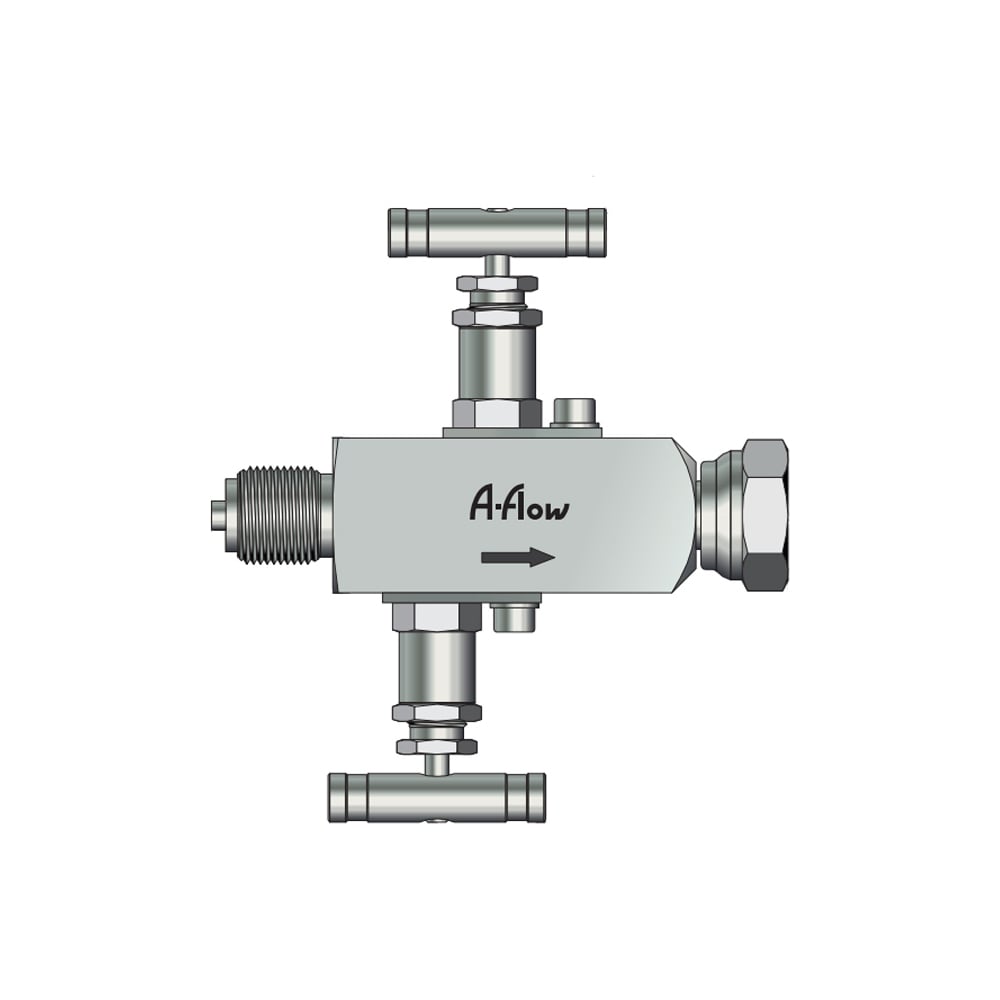 Манометрический двухвентильный манифольд A-Flow вход - наружная резьба G1/2", выход - накидная гайка G1/2", Т -54...232 С VNG2-MRF-8G