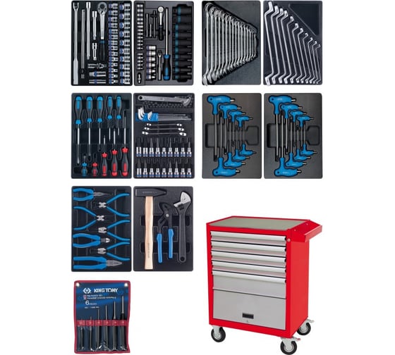 Изображение товара Набор инструментов в красной тележке, 173 предмета KING TONY 932-000AMR