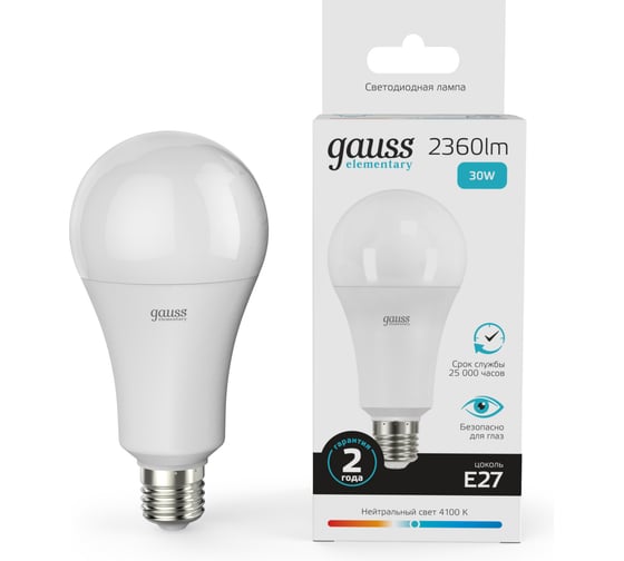 Изображение товара Лампа Gauss LED Elementary A67 30W E27 4100K 1/10/50 SQ 73229