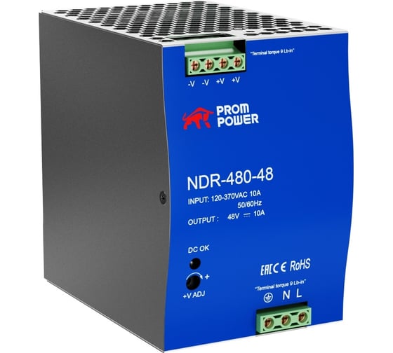 Изображение товара Источник питания Prompower ndr-480-48, на выходе 48 в dc, 10 а, 480 вт. входное 85-264 в ac (120-370 в dc) NDR48048