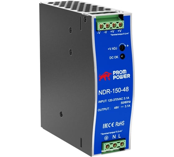 Изображение товара Источник питания Prompower ndr-150-48, на выходе 48 в dc, 3 а, 150 вт. входное 85-264 в ac (120-370 в dc) NDR15048