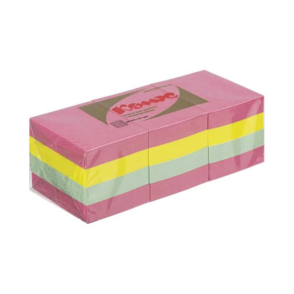 Изображение товара Стикеры Комус неоновые с клеевым краем 38x51 мм, 12 блоков