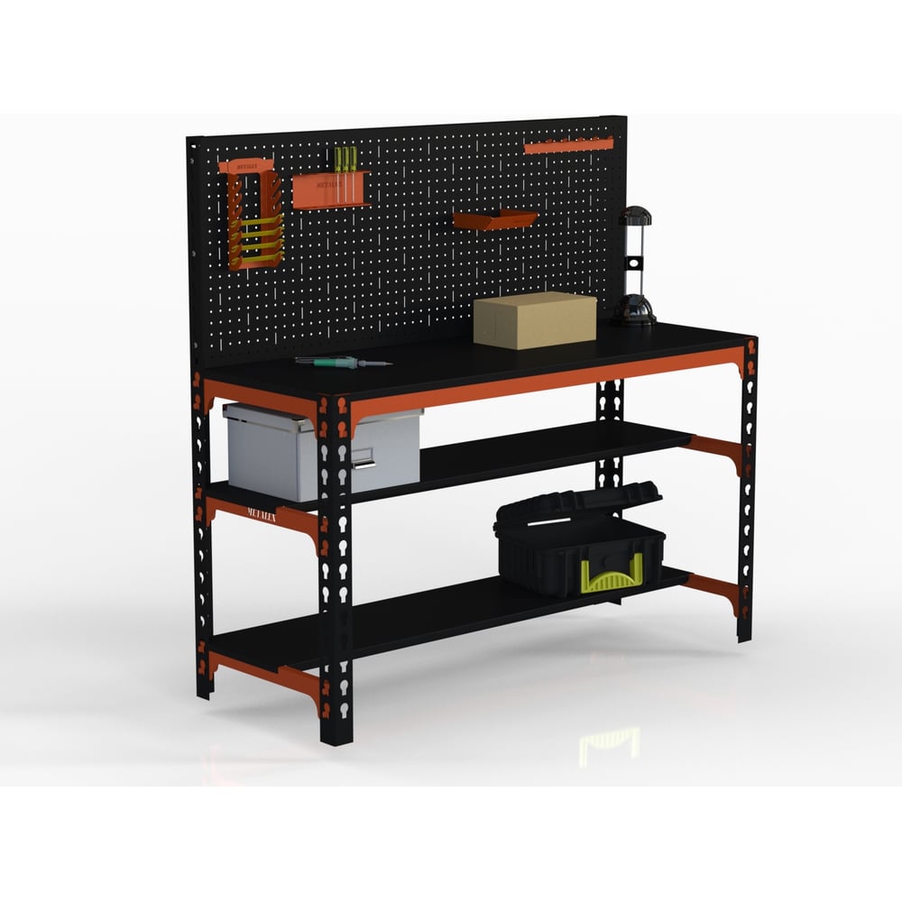 Изображение товара Стол металлический с двумя полками и перфопанелью 750x1100 мм