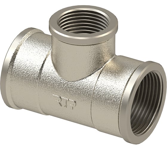 Изображение товара Переходной тройник RTP латунь, внутренняя/внутренняя/внутренняя резьба 1 1/4"х1/2"х1 1/4", инд.уп., никель 42243