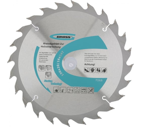 Изображение товара Пильный диск по дереву 190x20/16 мм, 24Т GROSS 73315