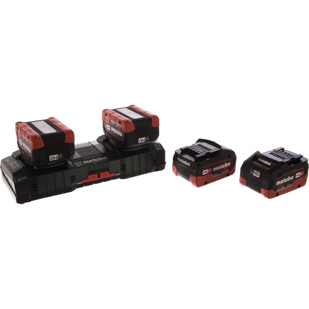 Изображение товара Профессиональный набор аккумуляторов LiHD Metabo 8.0 Ач + зарядные устройства Изображение товара Профессиональный набор аккумуляторов LiHD Metabo 8.0 Ач + зарядные устройства