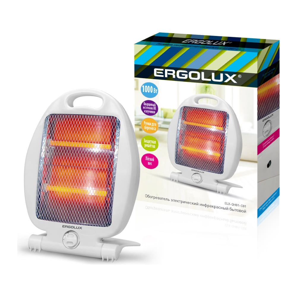 Инфракрасный кварцевый обогреватель Ergolux Elx-qh01-c01 белый 220-240 в, 500/1000 вт 14543
