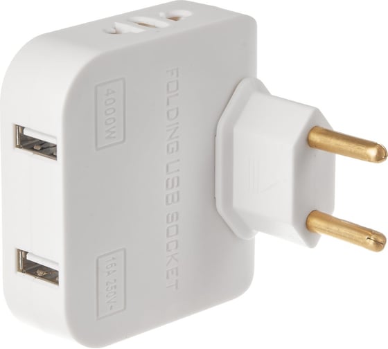 Изображение товара Сетевой электрический плоский поворотный тройник в розетку idealim с USB white USB