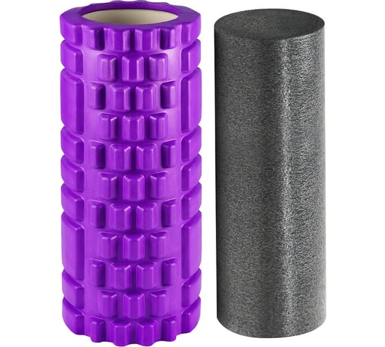 Изображение товара Массажные ролики для йоги и фитнеса 2 в 1, фигурный 33x14 см, цилиндр 33x10 см, фиолетовый/чёрный, DASWERK 680026