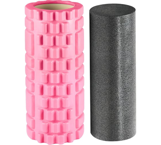 Изображение товара Массажные ролики для йоги и фитнеса 2 в 1, фигурный 33x14 см, цилиндр 33x10 см, розовый/чёрный, DASWERK 680025