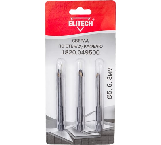 Изображение товара Набор сверл по стеклу/кафелю (3 шт; 5-8 мм) Elitech 1820.049500
