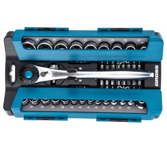 Изображение товара Набор торцевых головок, трещотка 120 зубьев, 41 предмет GROSS 14143