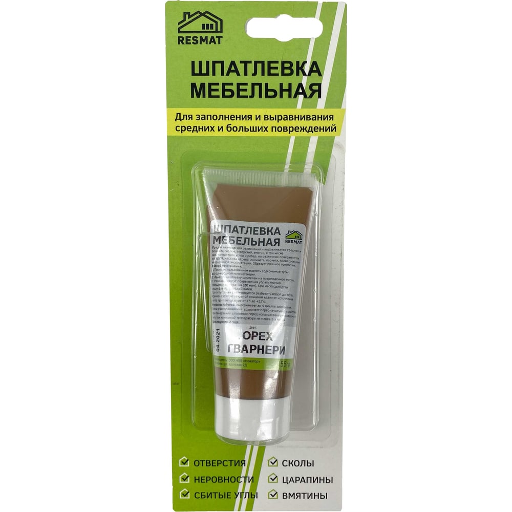 Изображение товара Мебельная шпатлевка Resmat цвет орех гварнери, 55 г, блистер арт. 2421