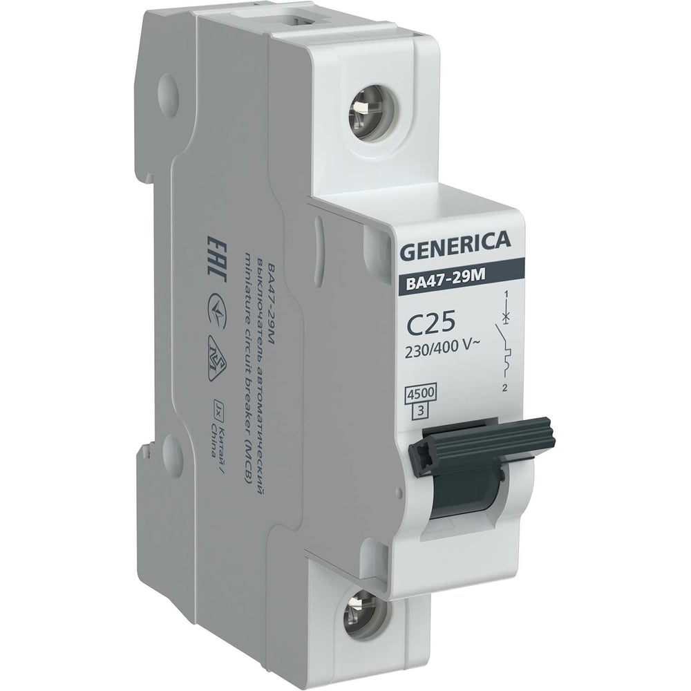 Изображение товара Автоматический выключатель GENERICA ВА47-29М 1p 25а 4,5кА c MVA21-1-025-C-G