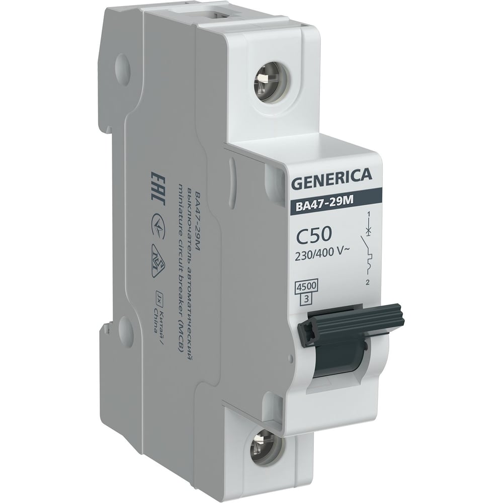 Изображение товара Автоматический выключатель GENERICA ВА47-29М 1p 50а 4,5кА c MVA21-1-050-C-G