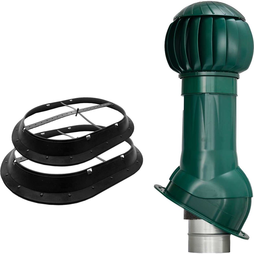 Изображение товара Комплект вентиляции для фальцевой и готовой кровли из битумной черепицы + кольцо гидрозатвора Gervent зеленый КБИТ+КГ/зел