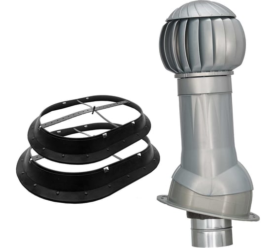 Изображение товара Комплект вентиляции для фальцевой и готовой кровли из битумной черепицы + кольцо гидрозатвора Gervent серебряный КБИТ+КГ/сереб