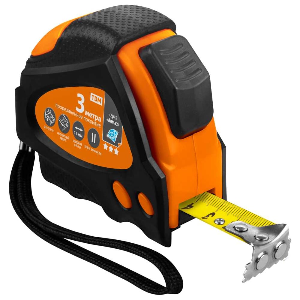 Изображение товара Рулетка TDM ELECTRIC Алмаз 3 м, 16 мм с автостопом и магнитным зацепом