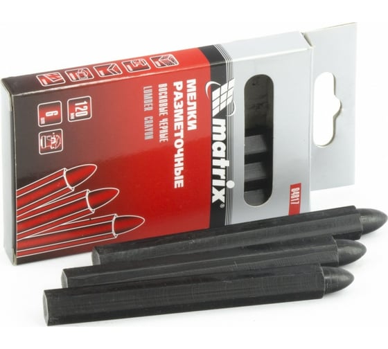 Изображение товара Разметочные восковые мелки MATRIX черные, 120 мм, 6 шт. 84817