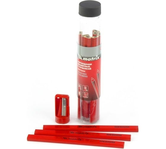 Изображение товара Набор малярных прямоугольных карандашей с точилкой в тубе MATRIX 175мм 10шт 84814