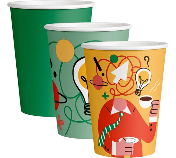 Изображение товара Одноразовый стакан Комус бумажный, 1 слой, 350 мл, d-90 мм, инсайт mix, 50 шт. 1833074