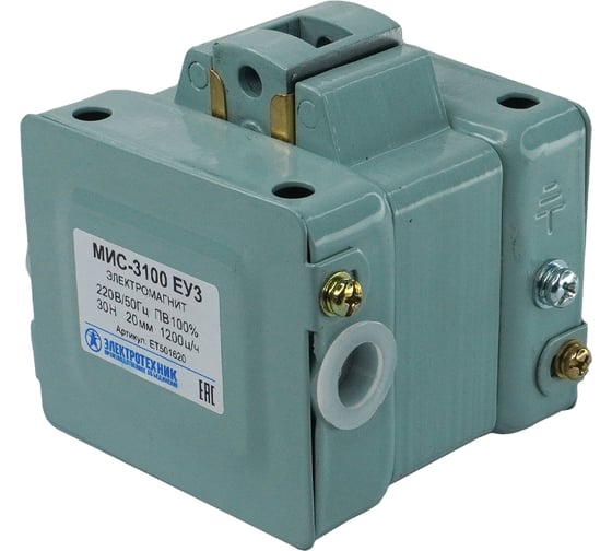 Изображение товара Электромагнит Электротехник МИС-3100 ЕУ3, 220В, тянущее исполнение, ПВ 100%, IP20, с жесткими выводами ET501620