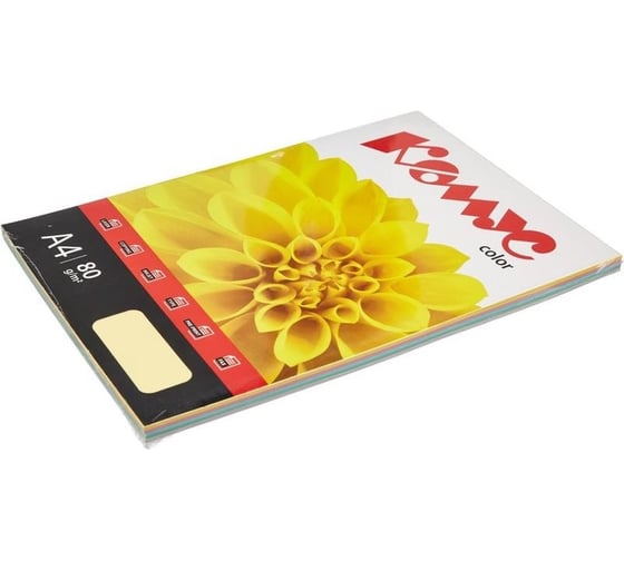 Изображение товара Цветная бумага Комус color микс пастель 5 цветов: желтый, розовый, синий, зеленый, фиолетовый, 80 г, а4, 100 л 658907