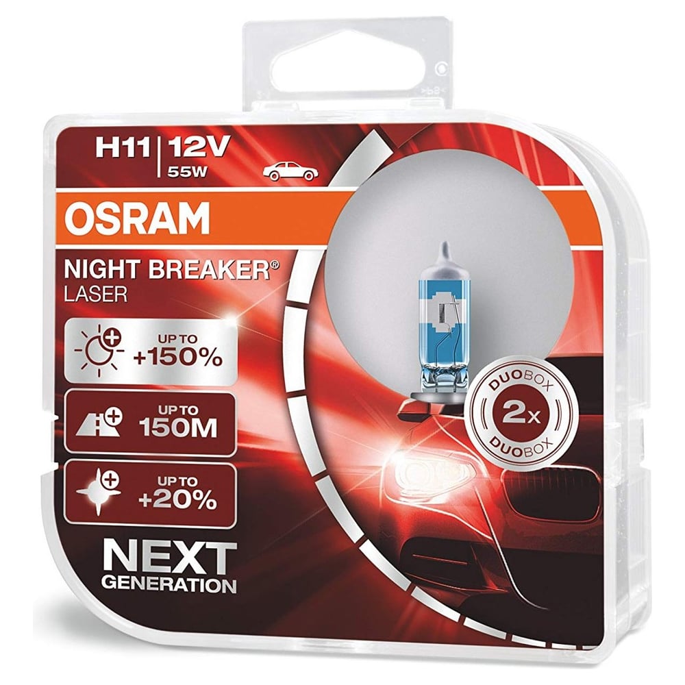 фото Автолампа, 2 шт. osram h11 55 pgj19-2+150% night laser 3750k, 12v ,1,10 64211nl-hcb