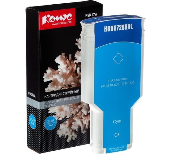 Изображение товара Струйный картридж Комус 728 f9k17a голубой, 300 мл, для dj t730t830 1614510