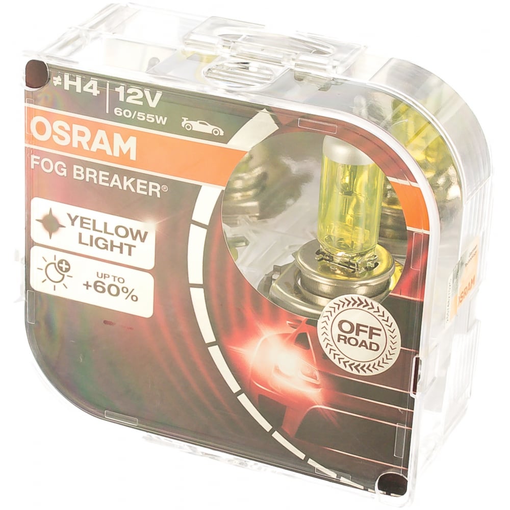 фото Автолампа, евробокс, 2шт. osram h4 60/55 p43t fog breaker 2600k 12v /1/10 62193fbr-hcb