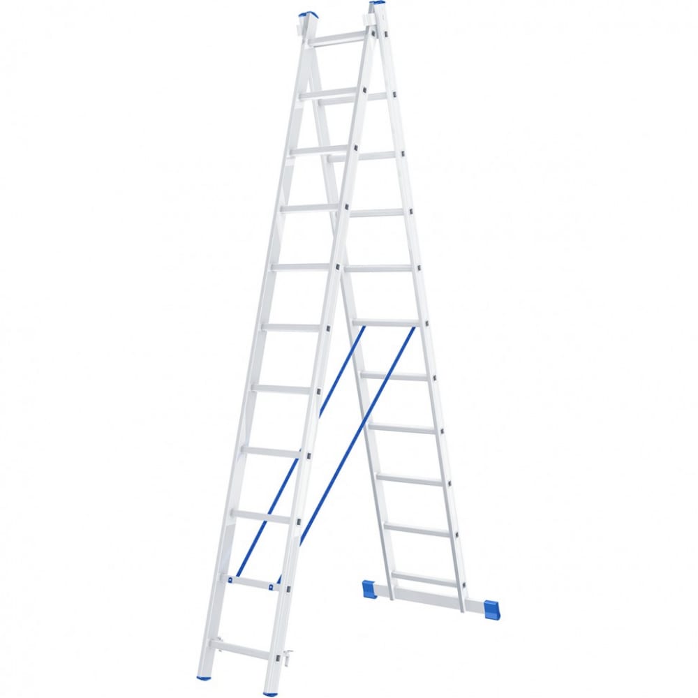 Алюминиевая двухсекционная лестница СИБРТЕХ, размер 307х39.5х11