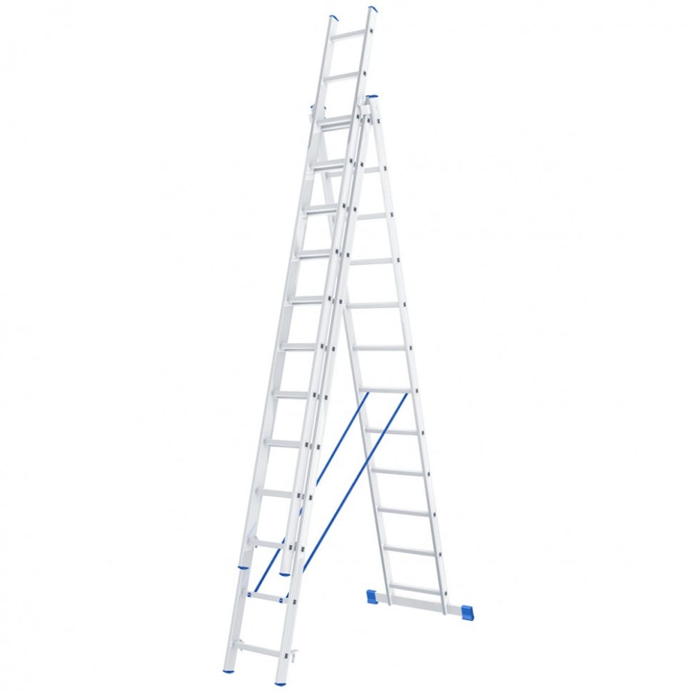 фото Алюминиевая трехсекционная лестница сибртех 3х12 ступеней 97822