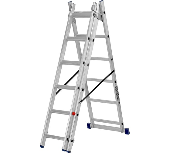 Изображение товара Алюминиевая трехсекционная лестница СИБРТЕХ 3х6 ступеней 97816