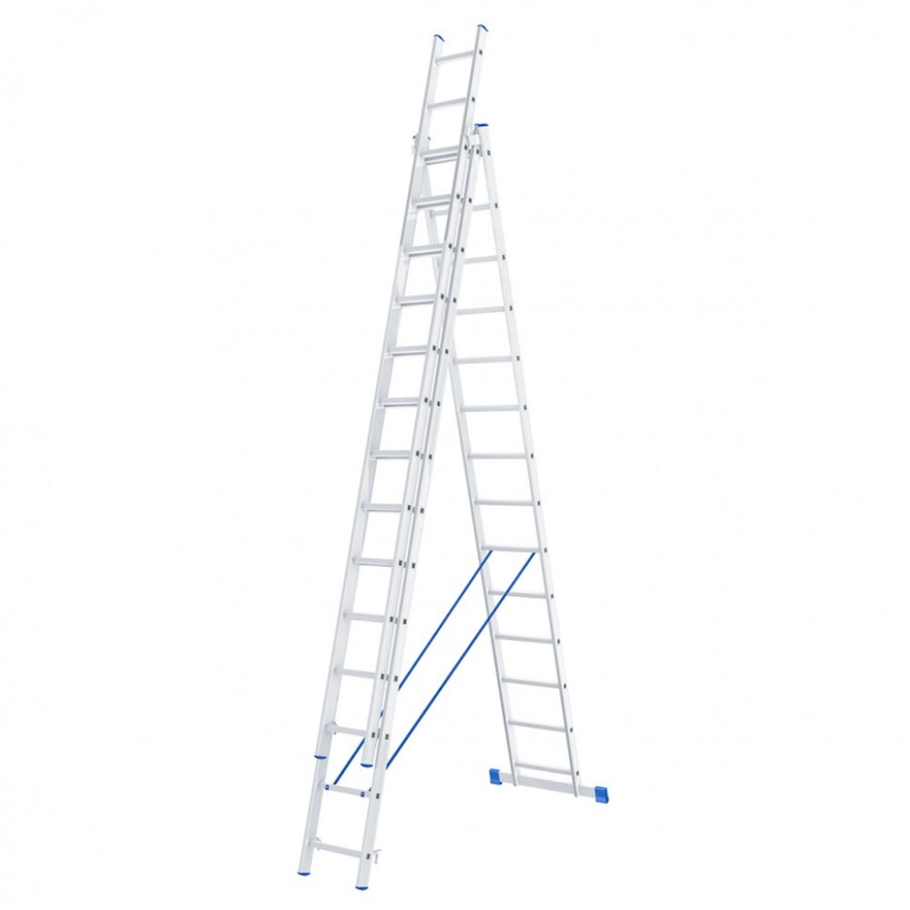 фото Алюминиевая трехсекционная лестница сибртех 3х14 ступеней 97824