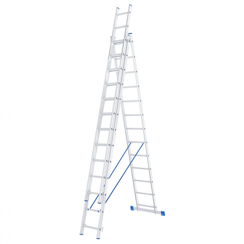 Алюминиевая трехсекционная лестница СИБРТЕХ лестница сибртех 97818 лестница 3 х 8 ступеней алюминиевая трехсекционная