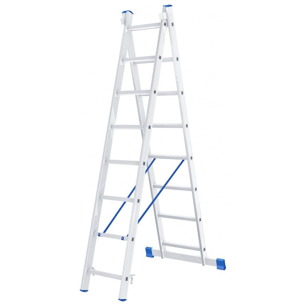 фото Алюминиевая двухсекционная лестница сибртех 2х8 ступеней 97908