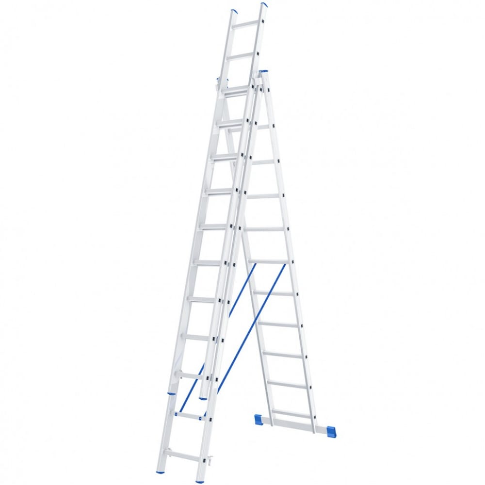 Алюминиевая трехсекционная лестница СИБРТЕХ лестница трехсекционная алюмет h3 5312 высота 8 76м
