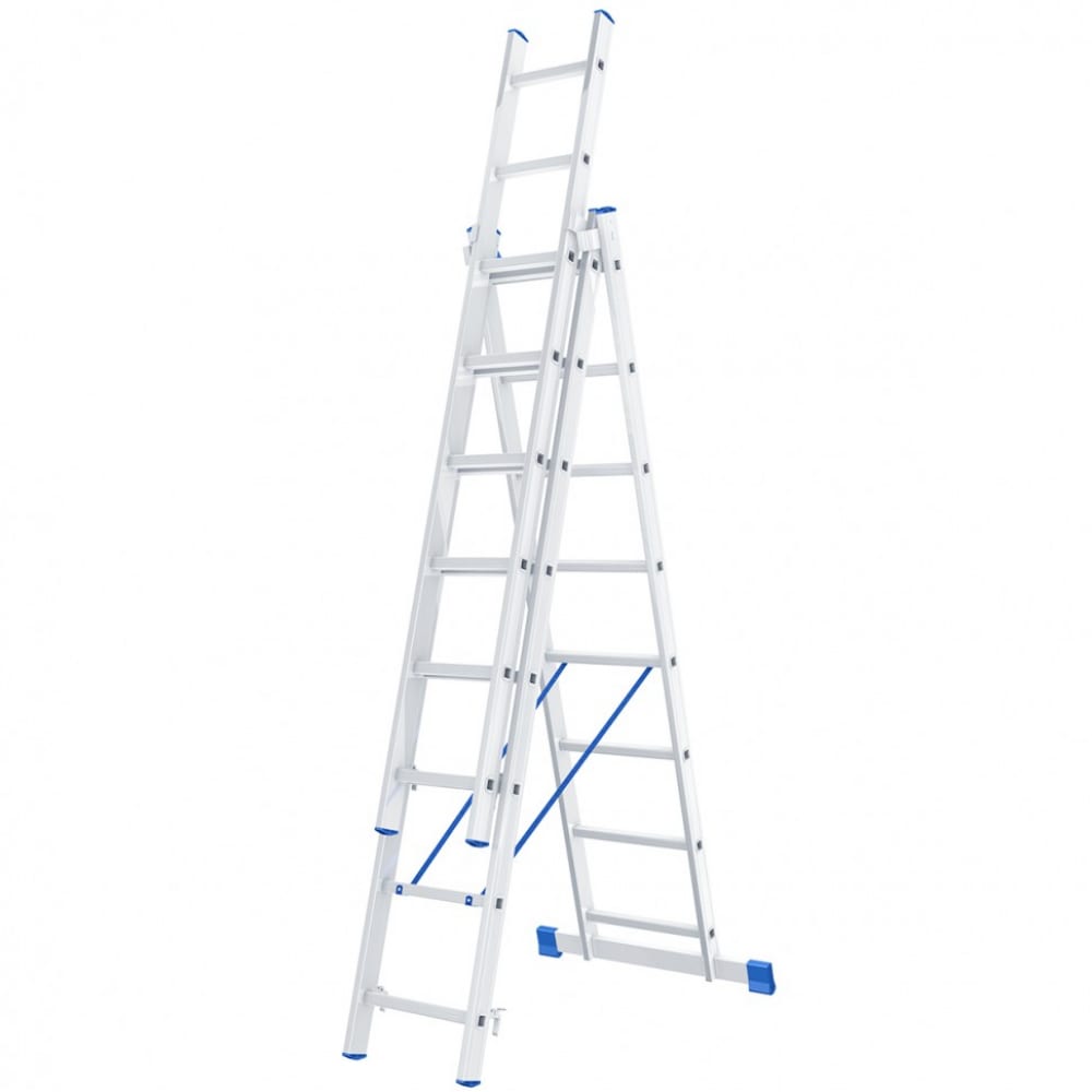 фото Алюминиевая трехсекционная лестница сибртех 3х8 ступеней 97818