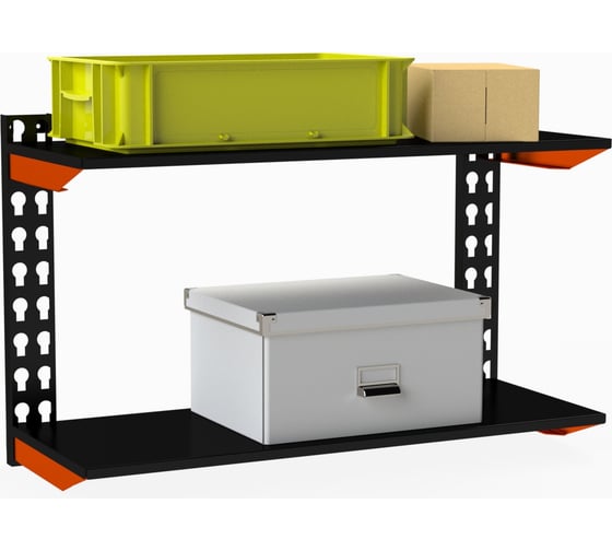 Изображение товара Модульный стеллаж ООО Металекс серии FLY 500x800x400 мм, 2 полки, оранжево-черный 110013