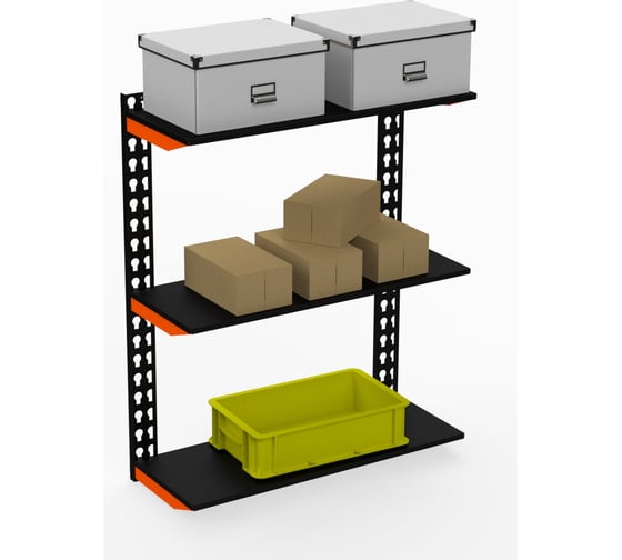 Изображение товара Модульный стеллаж ООО Металекс серии FLY 1000x800x400 мм, 3 полки, оранжево-черный 110028